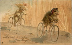 Loving Easter Greetings with Chicks on Bicycles Postcard