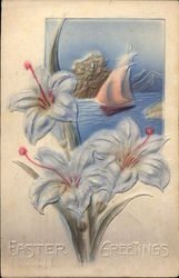 Easter Greetings with Lillies & Ship Flowers Postcard Postcard