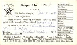 Gaspar Shrine No. 3 Meeting Notification The Dalles, OR Postcard Postcard