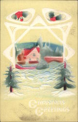 Christmas Greetings with Snow Scene Postcard Postcard