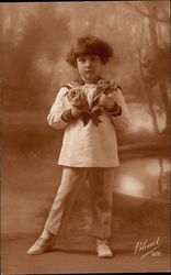 Photograph of Young Child holding Flowers Postcard