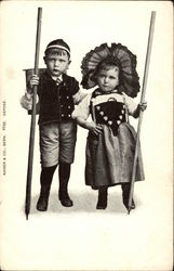 Children in Swiss Costumes Postcard