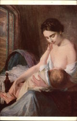 A Young Mother Nursing Infant Breastfeeding Postcard Postcard