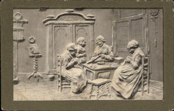 Medieval Women Sewing Around Table Postcard