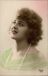 Portrait of Young Woman Wearing Pearls Postcard