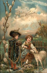 Best Easter Wishes with Children & Lamb Postcard