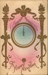 A Happy New Year with Clock Postcard
