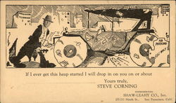 Steve Corning trying hard to start the Bulldozer Postcard