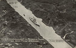 US Dreadnaught in Panama Canal from Airplane Postcard