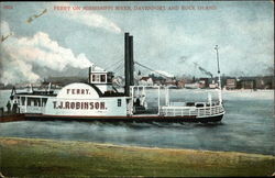 Ferry on Mississippi River, Davenport & Rock Island Postcard