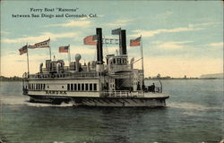 Ferry Boat "Ramona" between San Diego & Coronado, CA Postcard