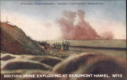 British Mine Exploding at Beaumont Hamel No. 13 Postcard