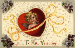 To My Valentine with Cupid, Hearts & Flowers Postcard Postcard