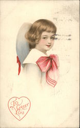 To Greet You with Young Girl in Hat & Red Bow Girls Postcard Postcard