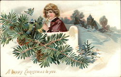 A Happy Christmas to You with Snow Scene Postcard Postcard