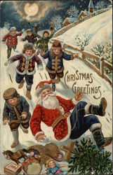Christmas Greetings with Santa and Children Postcard