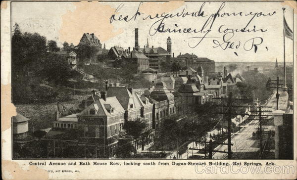 Central Avenue and Bath House Row, Looking South From Dugan-Stewart Building Hot Springs Arkansas