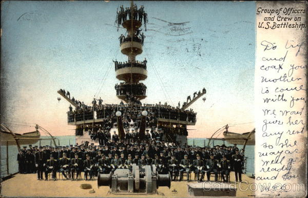 Group of Officers and Crew on U.S. Battleship Battleships