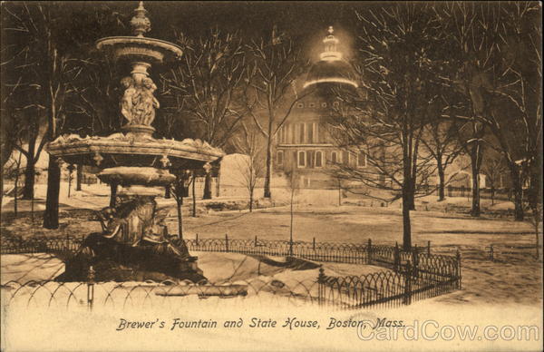 Brewer's Fountain and State House Boston Massachusetts