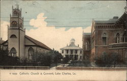 Catholic Church and Convent Lake Charles, LA Postcard Postcard