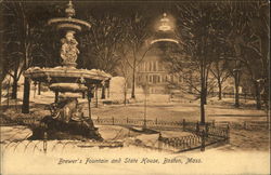 Brewer's Fountain and State House Postcard