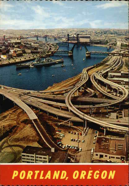 Highways and Willamette River Portland Oregon