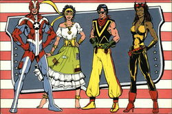 Vixen, Vibe, Gypsy, and Commander Steel 1984 Cartoons Postcard Postcard