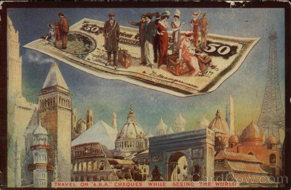 People Flying On A Bank Cheque Advertising