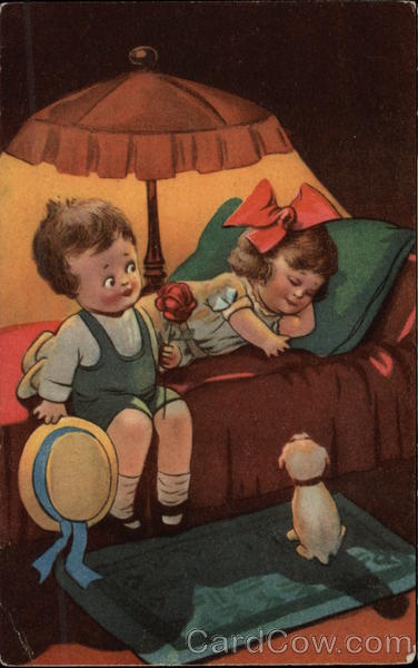 Boy Holding Rose for Napping Girl Children