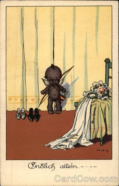 Black Cupid with Wedding Veil on Chair Blacks