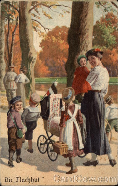 German Woman with Children Walking in the Park
