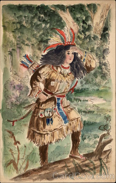 Indian Maiden with Bow & Arrows Native Americana