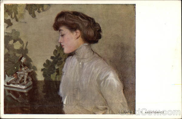 Profile of Woman Gazing at Figurine Axentowicz Women