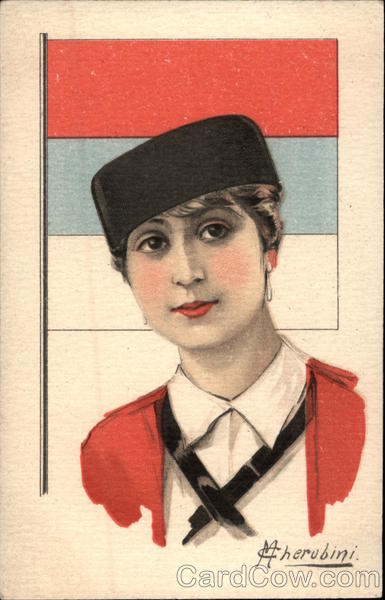 Woman in front of Russian or Slovak Flag Cherubini