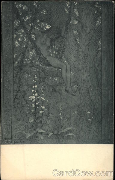 Nude Woman sitting on Vines in a Tree Lianenschaukel