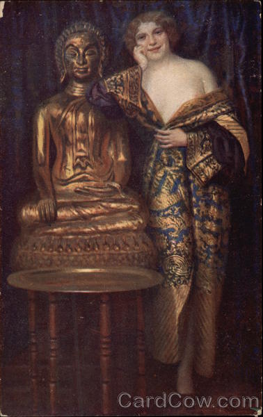 Two Idols with Statue & Bare-breasted Woman Spurgin