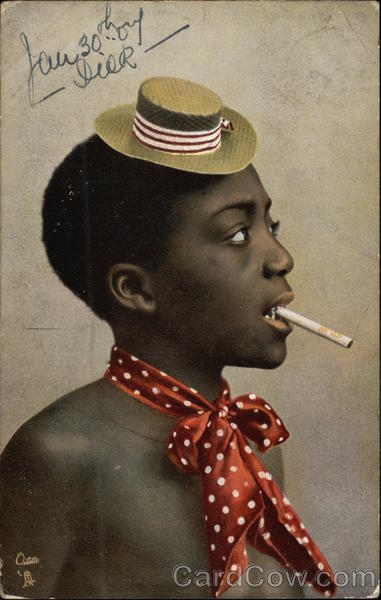 Black Boy in Hat & Scarf Smoking a Cigarette Black Americana