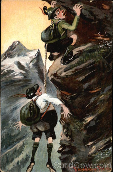Mountain Climbers in Precarious Position Comic, Funny