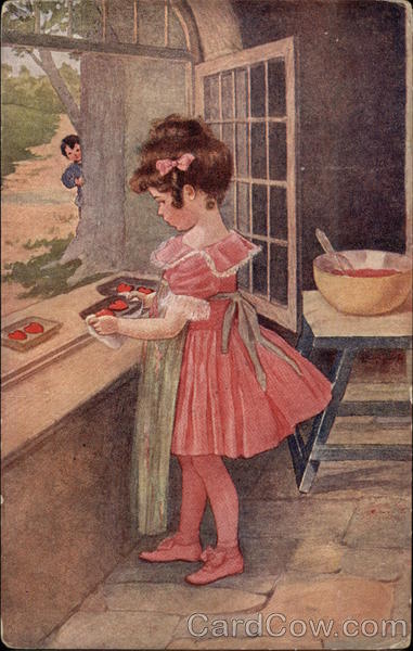 Little Girl in Pink Making Heart Shaped Cookies 112