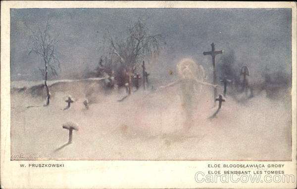 Angel in Snow Covered Cemetery W. Pruszkowski Death