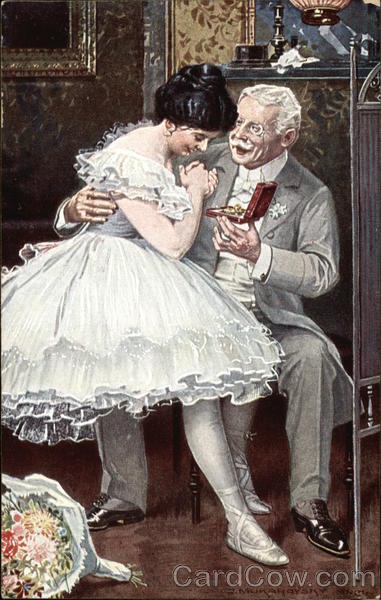Ballerina in White Receiving Gift from Old Gentleman