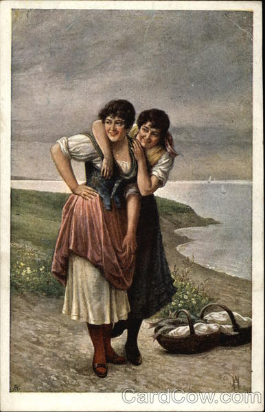 Two Women on the Shore with Baskets of Fish