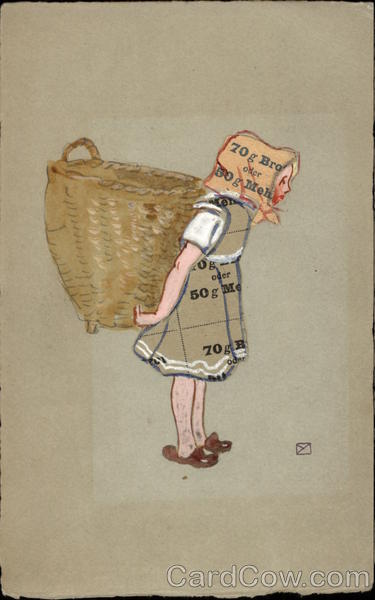 Young Girl Wearing Scarf & Carrying a Large Basket