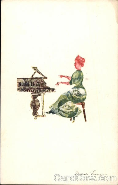 Woman Playing at Grand Piano - Made from Postage Stamps