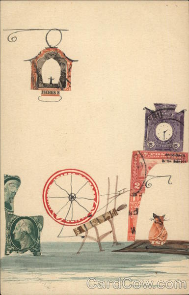 Hearth Scene made with Sections of Stamps Macerated Money & Stamps