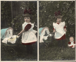 Lot of 2: Little Girl with Doll, Stroller Postcard