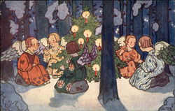Angels around a Christmas Tree in the Snow Postcard