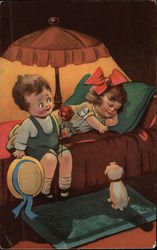 Boy Holding Rose for Napping Girl Postcard