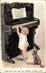 Girl at Piano Pianos Postcard Postcard