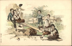 Children Playing on Homemade Teeter-Totter Postcard